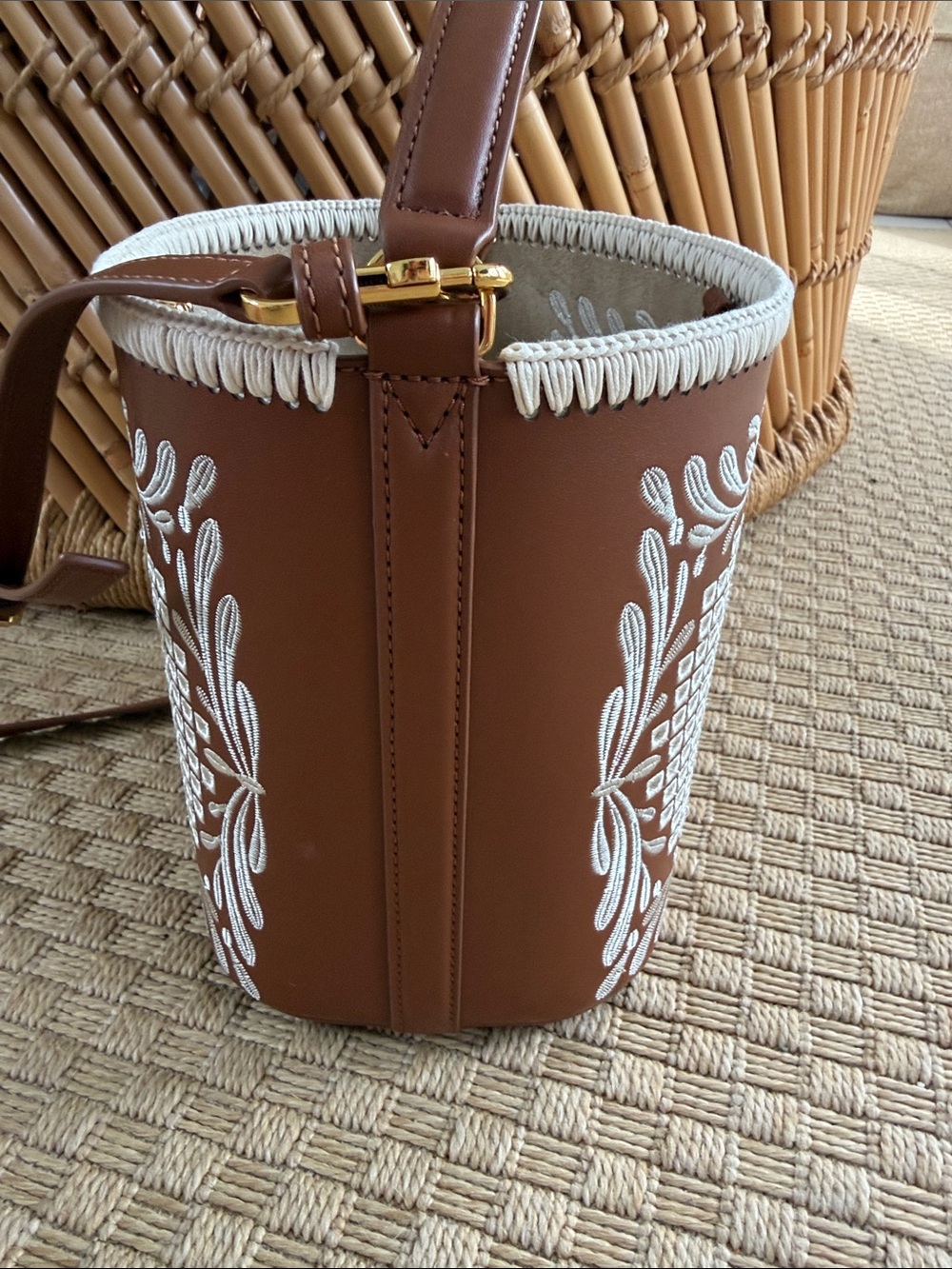 Veronica Beard Small Feed Bag Embroidered Leather - Picture 4 of 9